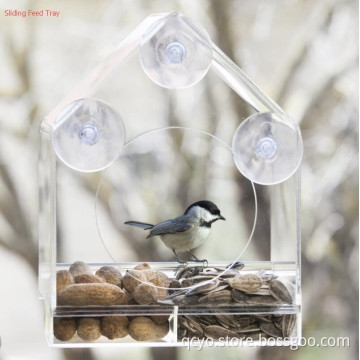 Acrylic Window Bird Feeder Sliding Feed Tray bird feeder